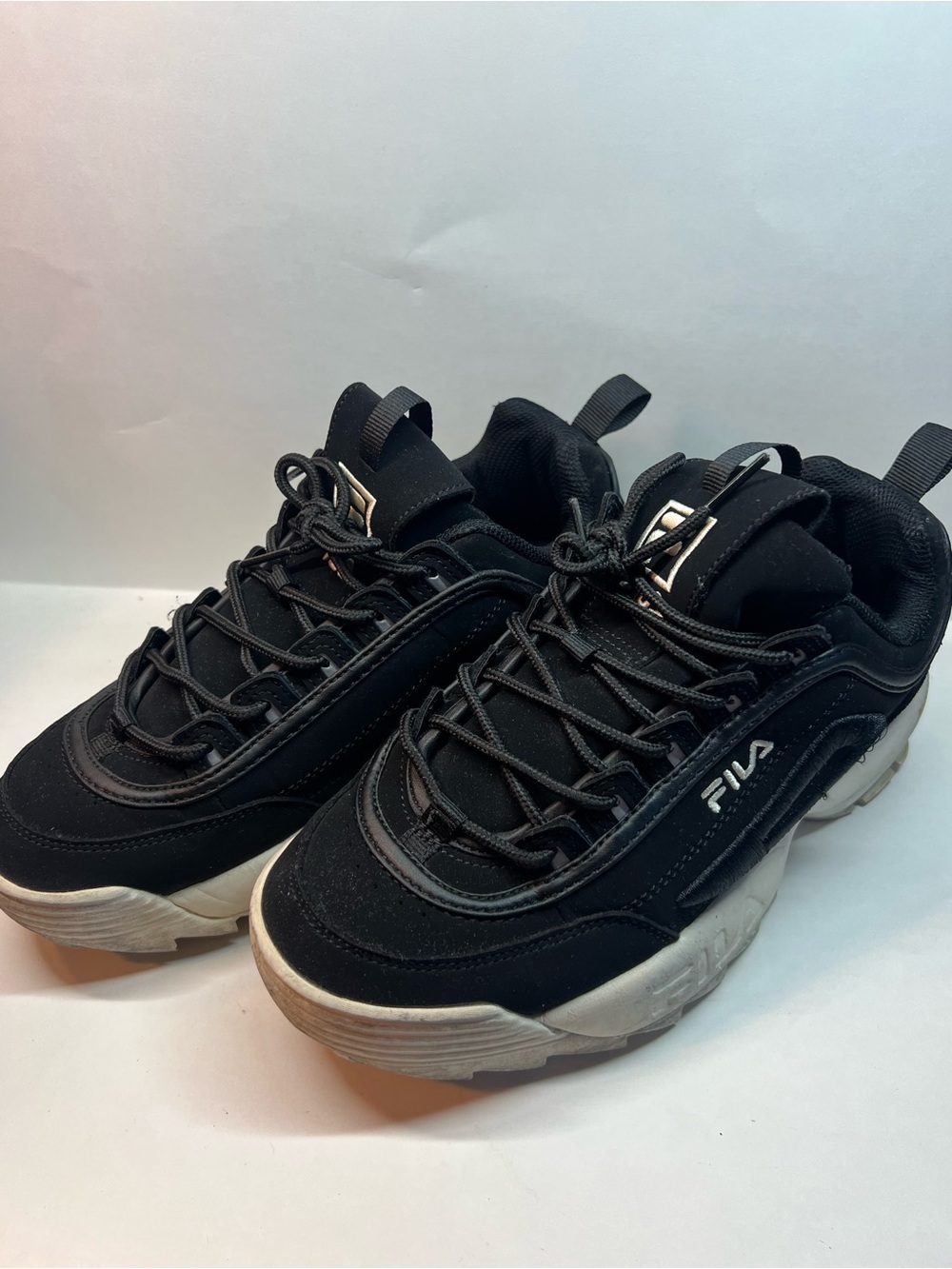 FILA Womens Disruptor II Black Sneakers, Size: 7.5